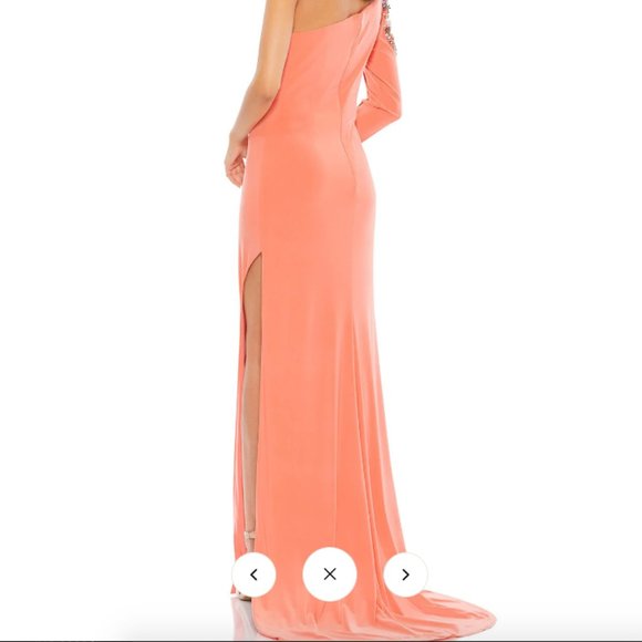 MAC DUGGAL 77826M EMBELLISHED COLD SHOULDER ONE SLEEVE CORAL JERSEY GOWN sz 12 - Picture 6 of 6